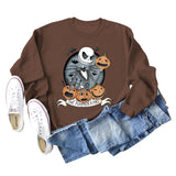 THE PUMPKIN KING Pumpkin Skull Halloween Round Neck Large Size Long-sleeved Sweater Women