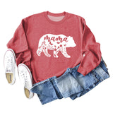 Mama Bear Letter Printing Round Neck Loose Bottoming Long-sleeved Shirt Ladies Plus Size Sweater