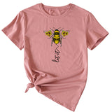 Mode Damenbekleidung Let It Bee Muster Sommer Rundhals Kurzarm Damen