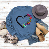 Autumn and Winter Ladies Tops Heart Dog footprint Print Sweatshirt