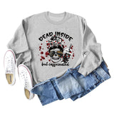 DEAD INSIDE BUT Skull Letter Women's Long Sleeve Oversized Bodysuit Women