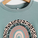 TEACHER LOVE INSPIRE LETTERS Leopard Print Long Sleeved Sweater for Women