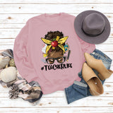 Teacherlife Apple Letter Print Loose Long Sleeve Sweater Girl