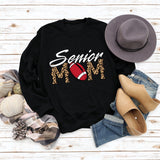 Senior Mom Leopard Print Football Print Long Sleeve Oversize Sweater