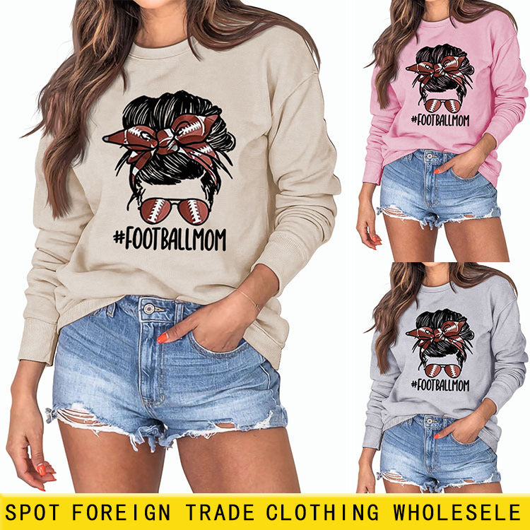 FOOTBALL MOM Women's Casual Round Neck Long Sleeve Large Sweater Women