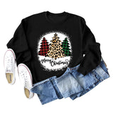 MERRY Christmas Letter Plaid Leopard Print Christmas Tree Sweater Girl