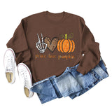 Peace Love Pumpkin Leopard Love Letter Round Neck Loose Long Sleeve Sweater Women