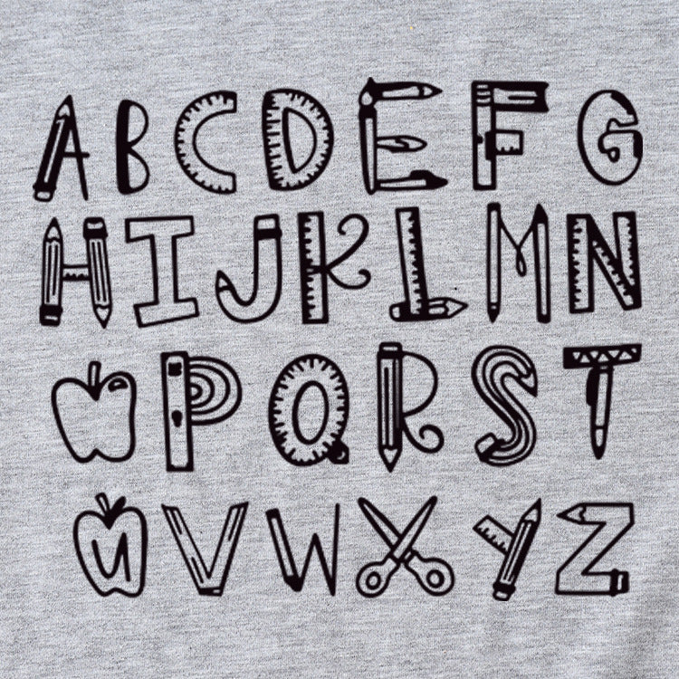 ABCDEFGHIJKIMMN Letter Print Women's New Crewneck Short Sleeve Shirt for Summer