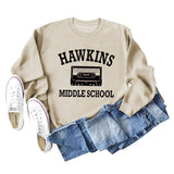 HAWKINS MIDDLE Letter Ladies Bottoming Round Neck Long Sleeve Plus Size Sweater