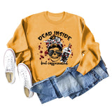 DEAD INSIDE BUT Skull Letter Women's Long Sleeve Oversized Bodysuit Women