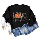 Fall Y'all Letters Pumpkin Leopard Print Halloween Round Neck Loose Long-sleeved Sweater Women
