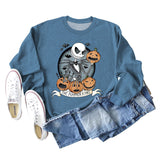 THE PUMPKIN KING Pumpkin Skull Halloween Round Neck Large Size Long-sleeved Sweater Women