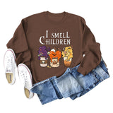 I SMELL CHILDREN Pumpkin Letter Printing Round Neck Loose Long Sleeve Sweater Girl