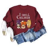 I SMELL CHILDREN Pumpkin Letter Printing Round Neck Loose Long Sleeve Sweater Girl