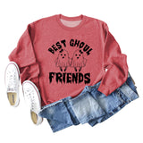 BEST GHOUL FRIENDS WOMEN'S MONOGRAM PRINT BOTTOMED CREWNECK SWEATSHIRT