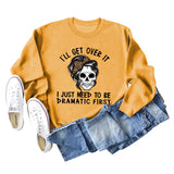 I'LL GET OVER IT Letter Skull Print Long Sleeve Round Neck Sweater Girl