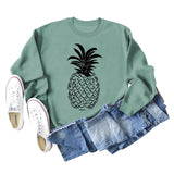 Pineapple Print Round Neck Loose Backing Long Sleeve Casual Large Size Sweater
