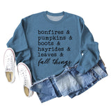 Bonfires Pumpkins Thanksgiving Letter Long-sleeved Sweatshirt Woman