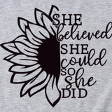 Lettering She Believed She Could Round Neck Short Sleeve T-Shirt for Women