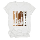 MELANIN Letter Round Neck Loose Casual Short Sleeve Ladies T-Shirt