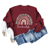 TEACHER LOVE INSPIRE LETTERS Leopard Print Long Sleeved Sweater for Women