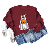 Spot Ghost Dog Pumpkin Halloween Round Neck Long Sleeve Sweater Girl