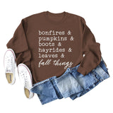 Bonfires Pumpkins Thanksgiving Letter Long-sleeved Sweatshirt Woman