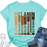 MELANIN Letter Round Neck Loose Casual Short Sleeve Ladies T-Shirt