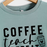 COFFEE TEACH REPEAT Letters Fashion Loose Ladies Long-sleeved Shirt Sweater
