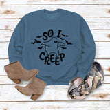 Simple Loose Top Long Sleeve SO I CREEP Printed Pullover Sweater
