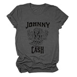 Johnny Cash Letter Short Sleeve Flower Boots T-shirt drôle pour femme
