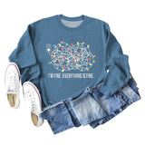 I'M FINE EVERYTHING Letters Round Neck Light Band Long-sleeved Sweater Women
