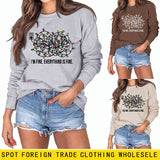 I'M FINE EVERYTHING Letters Round Neck Light Band Long-sleeved Sweater Women