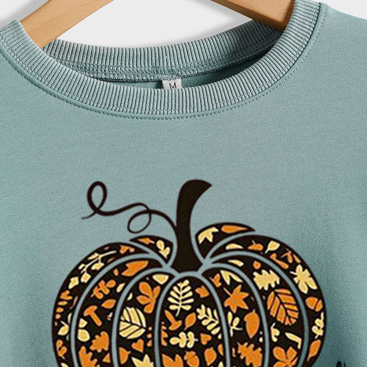 Autumn Leaves Letters Round Neck Pumpkin Halloween Long-sleeved Sweater Women