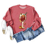 Red Wine Glass Pumpkin Printed Long Sleeve Loose Sweater