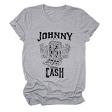 Johnny Cash Letter Short Sleeve Flower Boots T-shirt drôle pour femme