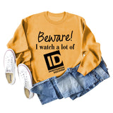 Beware I Watch Letter Fashion New Long Sleeve Round Neck Sweater