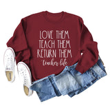 Love The Teach Letter Loose Round Neck Autumn and Winter Long Sleeve Large Size Sweater for Women