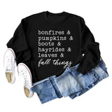 Bonfires Pumpkins Thanksgiving Letter Long-sleeved Sweatshirt Woman