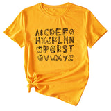 ABCDEFGHIJKIMMN Letter Print Damen Neues Rundhals-Kurzarmshirt für den Sommer