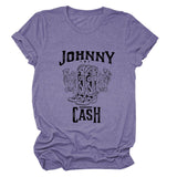 Johnny Cash Letter Short Sleeve Flower Boots T-shirt drôle pour femme