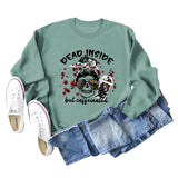 DEAD INSIDE BUT Skull Letter Women's Long Sleeve Oversized Bodysuit Women