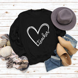 Teacher Heart Letters Round Neck Loose Bottoming Large Size Long-sleeved Sweater Women