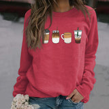 Printed Coffee Cup In Autumn and Winter Base Long Sleeve Loose Sweater