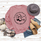 Girl's Trip Letter Heart Print Long-sleeved Loose Sweater Shirt for Women