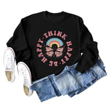 THINK HAPPY BE HAPPY BUTTERFLY MONOGRAM PRINT LONG-SLEEVED SWEATSHIRT