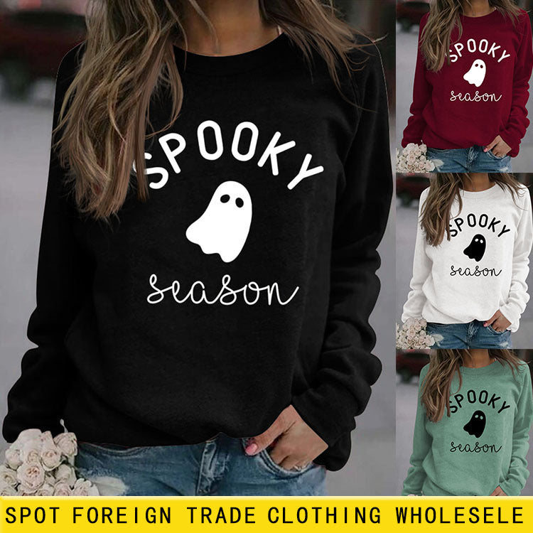 Grenzüberschreitende SPOOKY SEASON Brief Lose Herbst/Winter Rundhals Pullover Damen Langarm