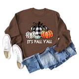 It's Fall Y'll Pumpkin Halloween Round Neck Long Sleeve Sweater Women