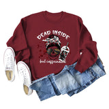 DEAD INSIDE BUT Skull Letter Women's Long Sleeve Oversized Bodysuit Women