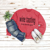 Round Neck Tops Long Sleeve WINE Tasting Print Loose Sweatshirt